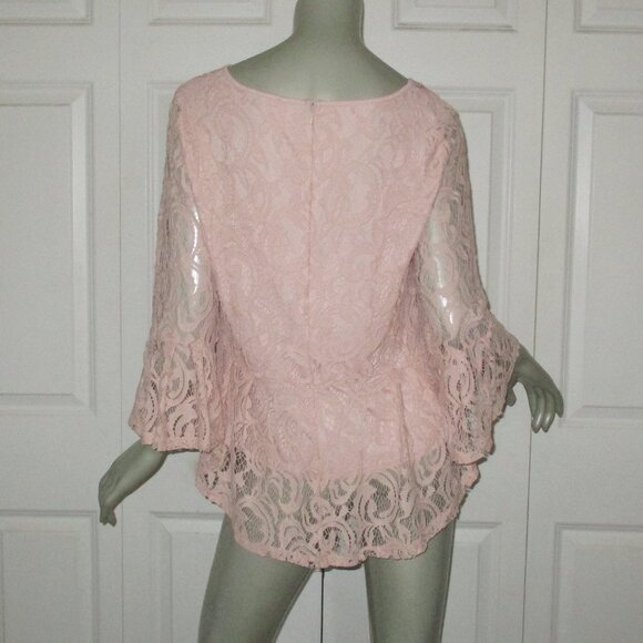ADRIANNA PAPELL Pink Lace Long Sleeve Blouse - Picture 4 of 6